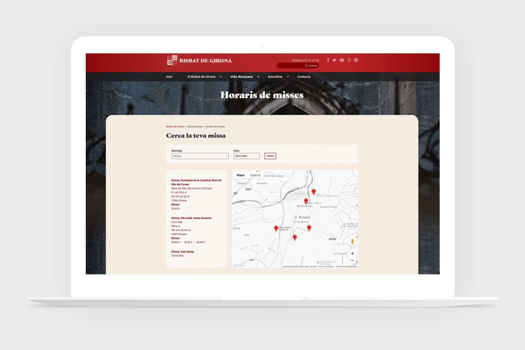 Horarios de misa - web Bisbat de Girona